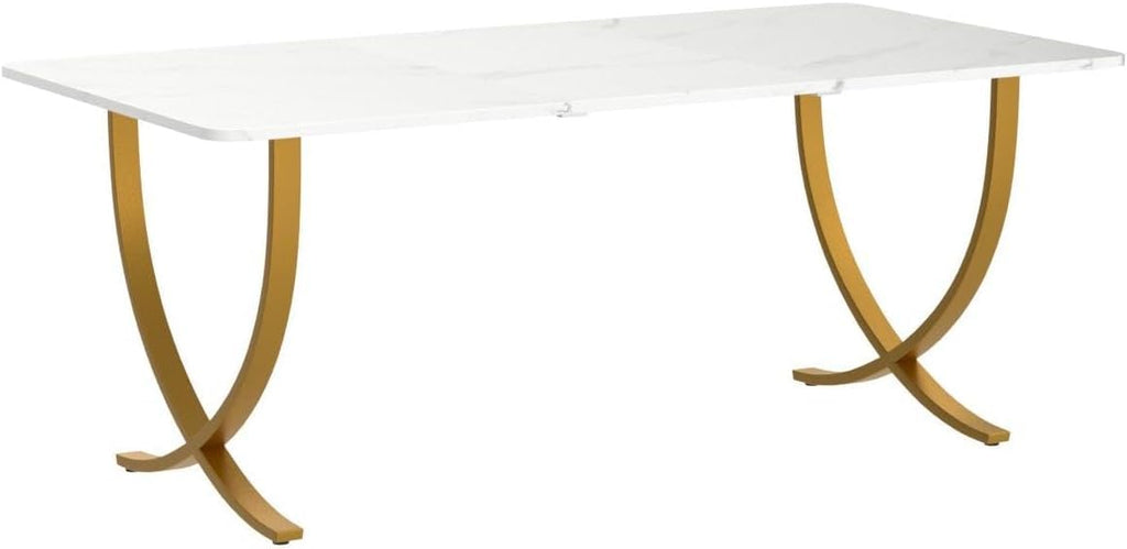 63” Large White and Gold Office Desk J67901