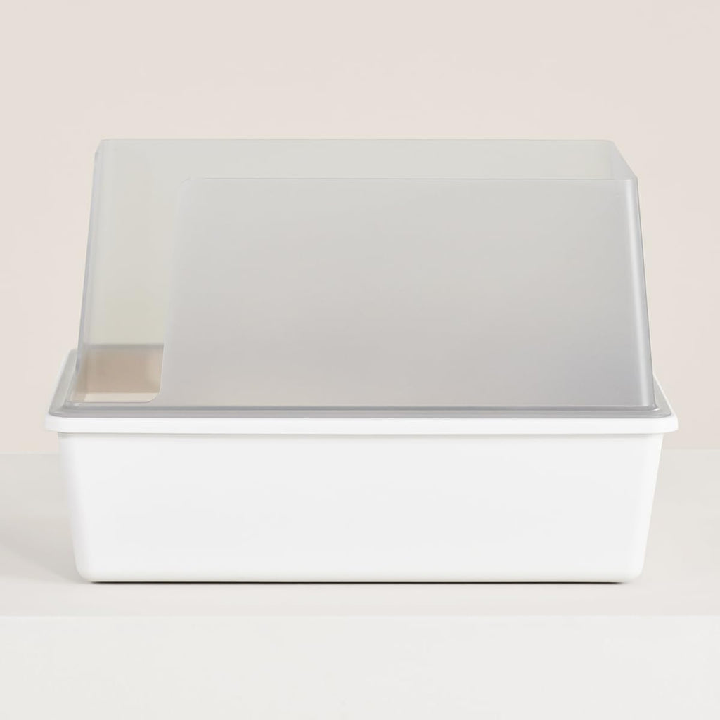 High Sided Cat Litter Box Open Top Anti-Stick Plastic White/Gray I247