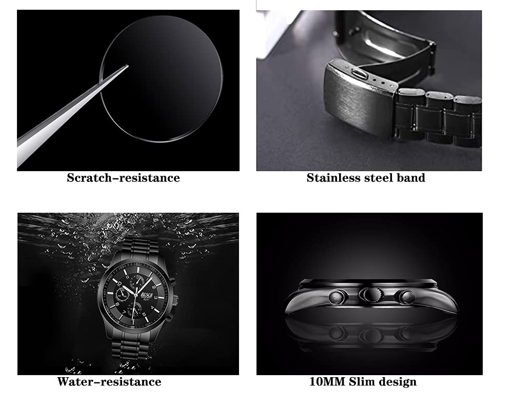 40mm Analog Watch with Auto Date & Day Display, Stainless Steel, 30M Waterproof D383