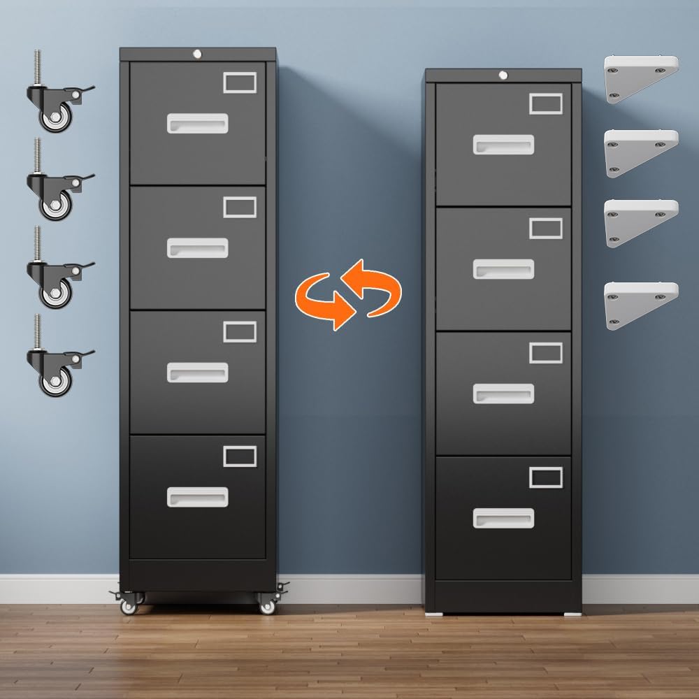 4 Drawer Metal File Cabinet with Lock, Black K115
