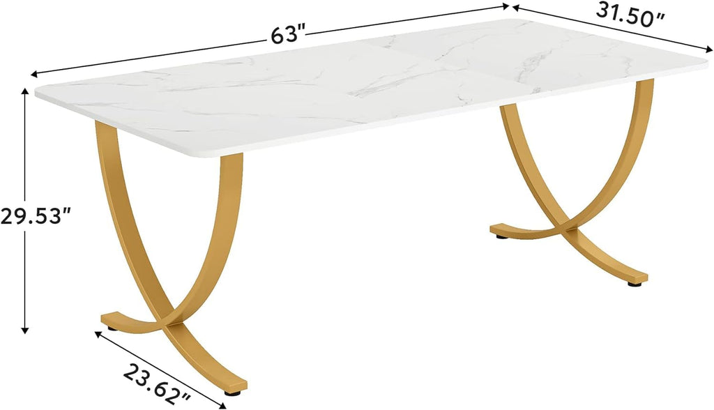63” Large White and Gold Office Desk J67901