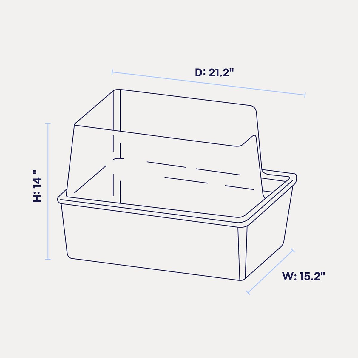 High Sided Cat Litter Box Open Top Anti-Stick Plastic White/Gray I247