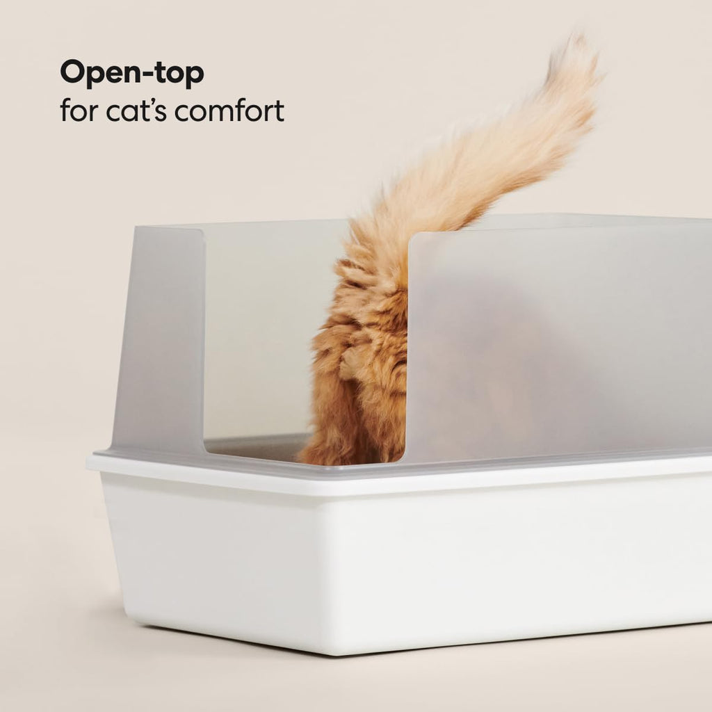 High Sided Cat Litter Box Open Top Anti-Stick Plastic White/Gray I247