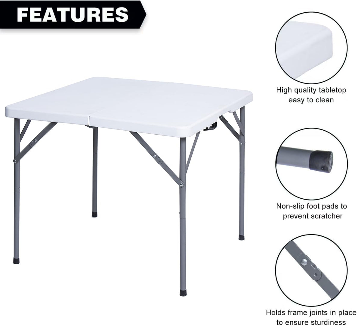 34" Square Folding Card Table White I69751