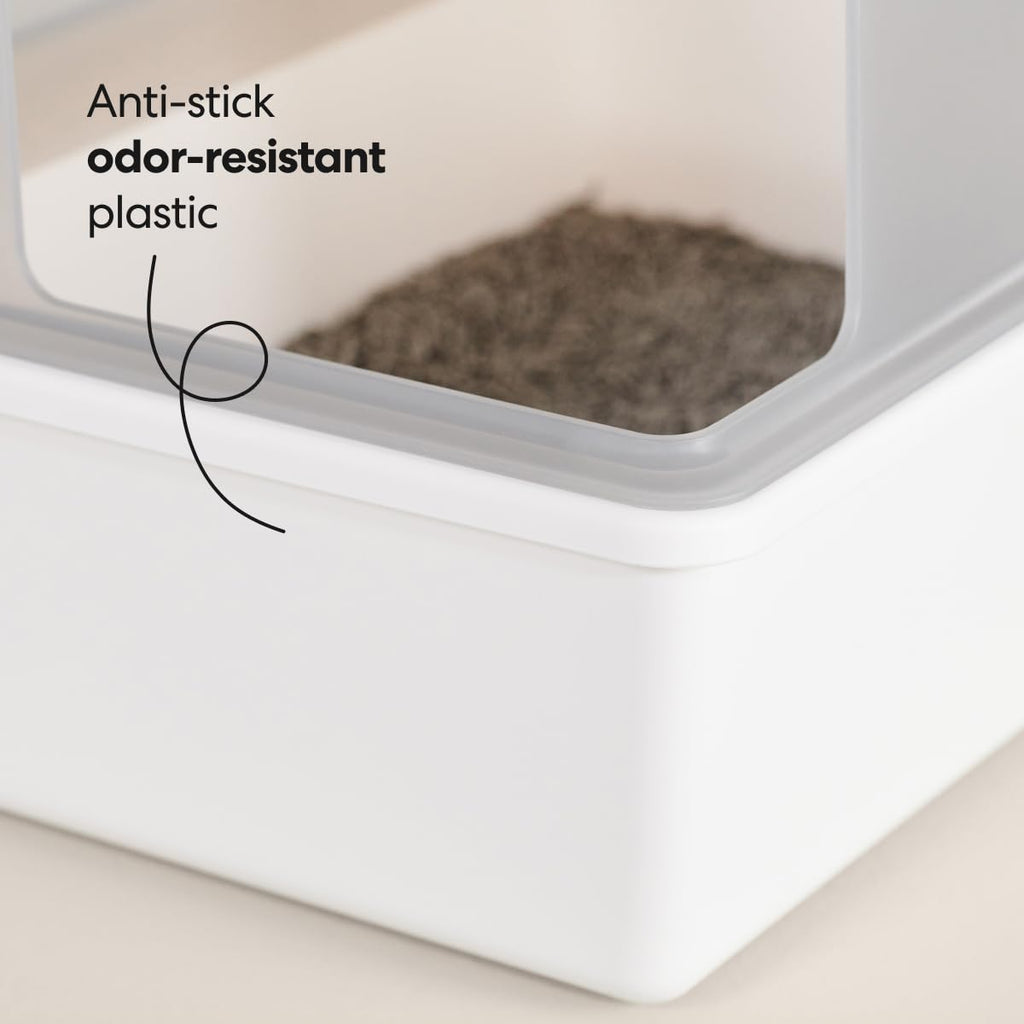 High Sided Cat Litter Box Open Top Anti-Stick Plastic White/Gray I247