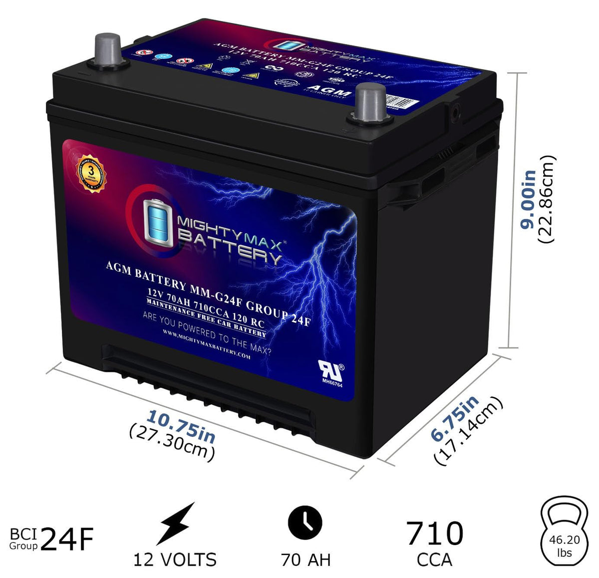 12V 70Ah AGM Replacement Battery T1445