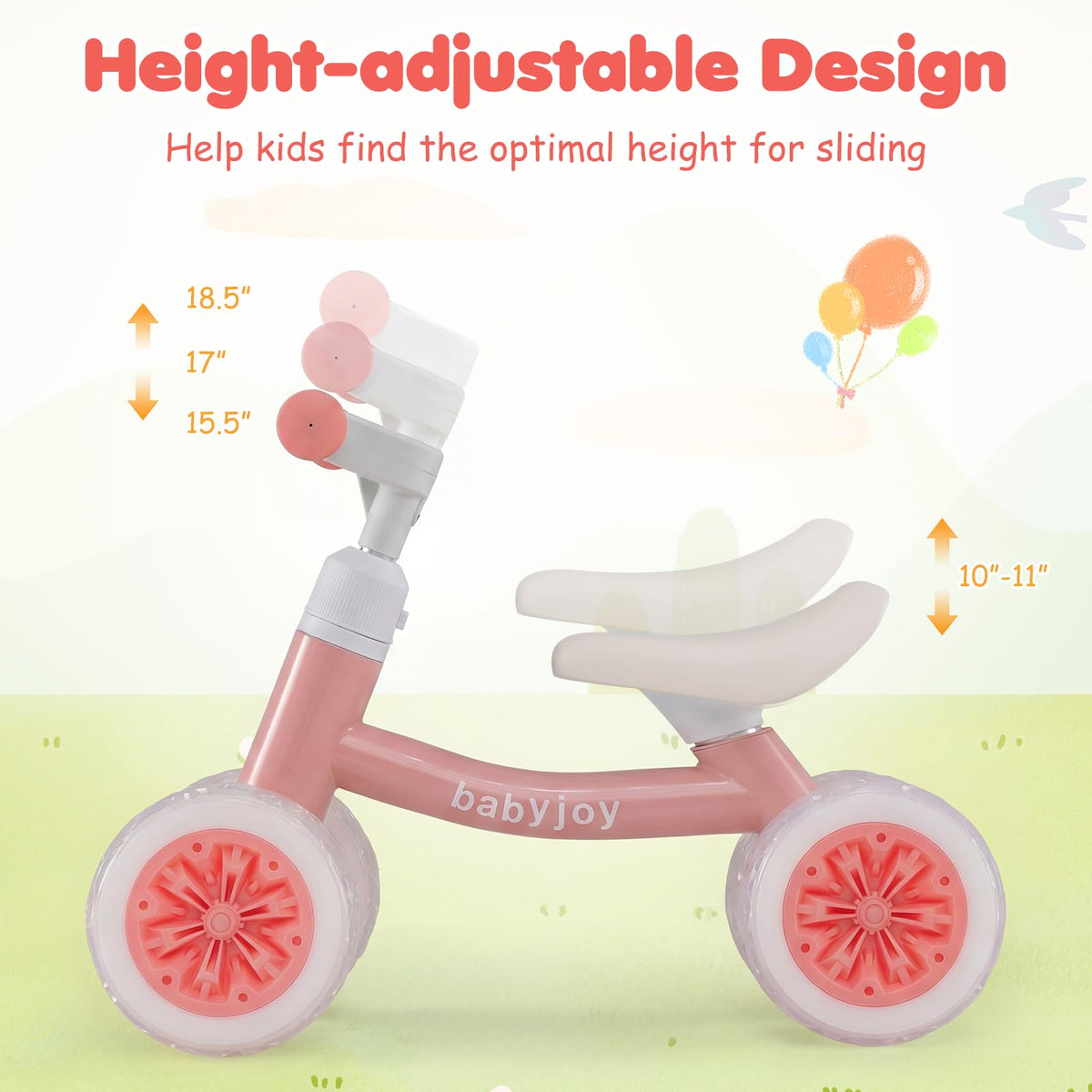4 Wheels Toddler Balance Bike with Adjustable Handlebar & Seat A708