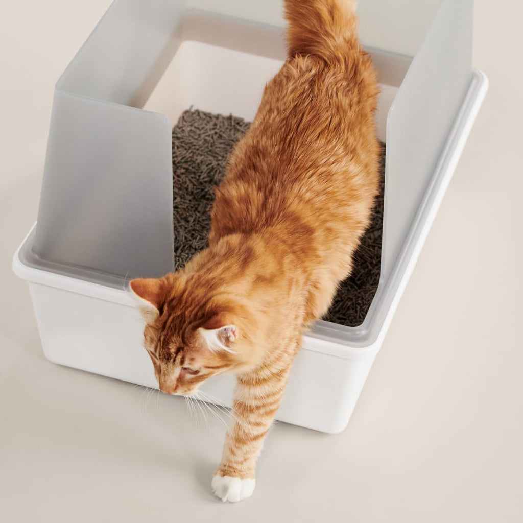 High Sided Cat Litter Box Open Top Anti-Stick Plastic White/Gray I247