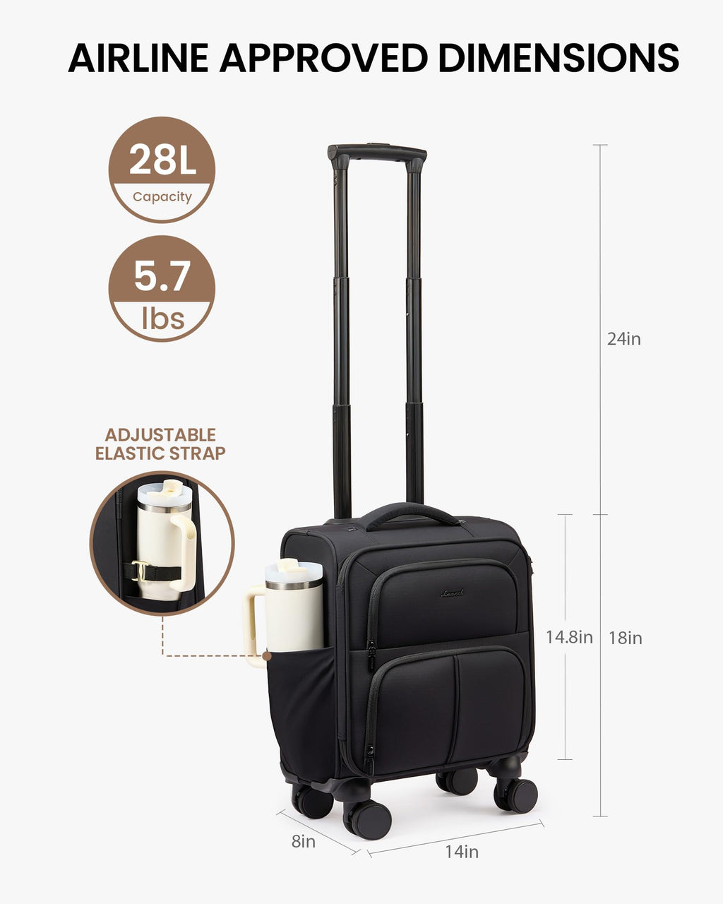 16 Inch Softside Spinner Luggage with TSA Lock U891