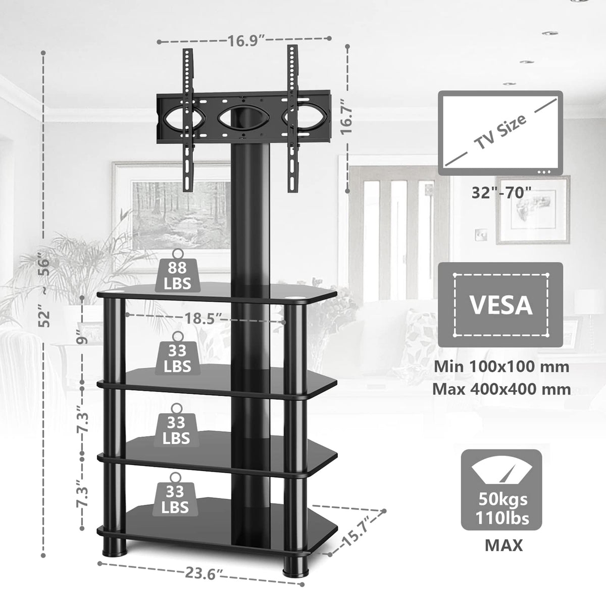 4-Tiers Swivel TV Stand for 32-70 inch TVs T71532
