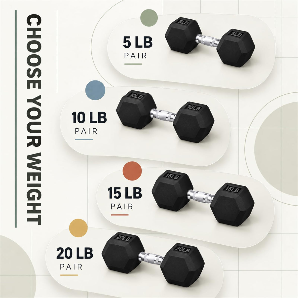 100 lb Rubber Hex Dumbbell Set with Rack B505929