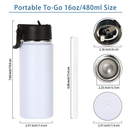 16 OZ Insulated Stainless Steel Kids Water Bottle 8 Pack with Straw Lid X807