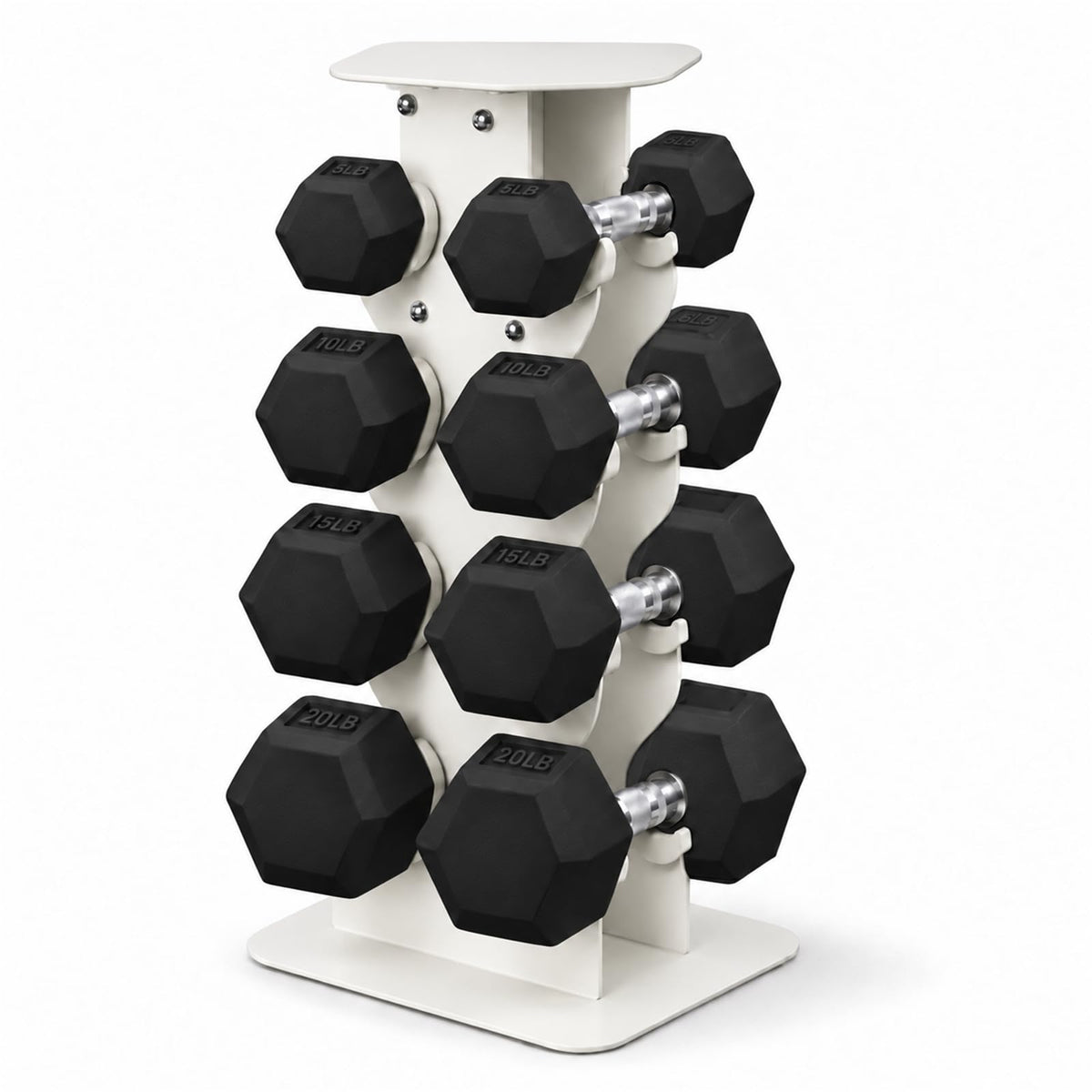 100 lb Rubber Hex Dumbbell Set with Rack B505929