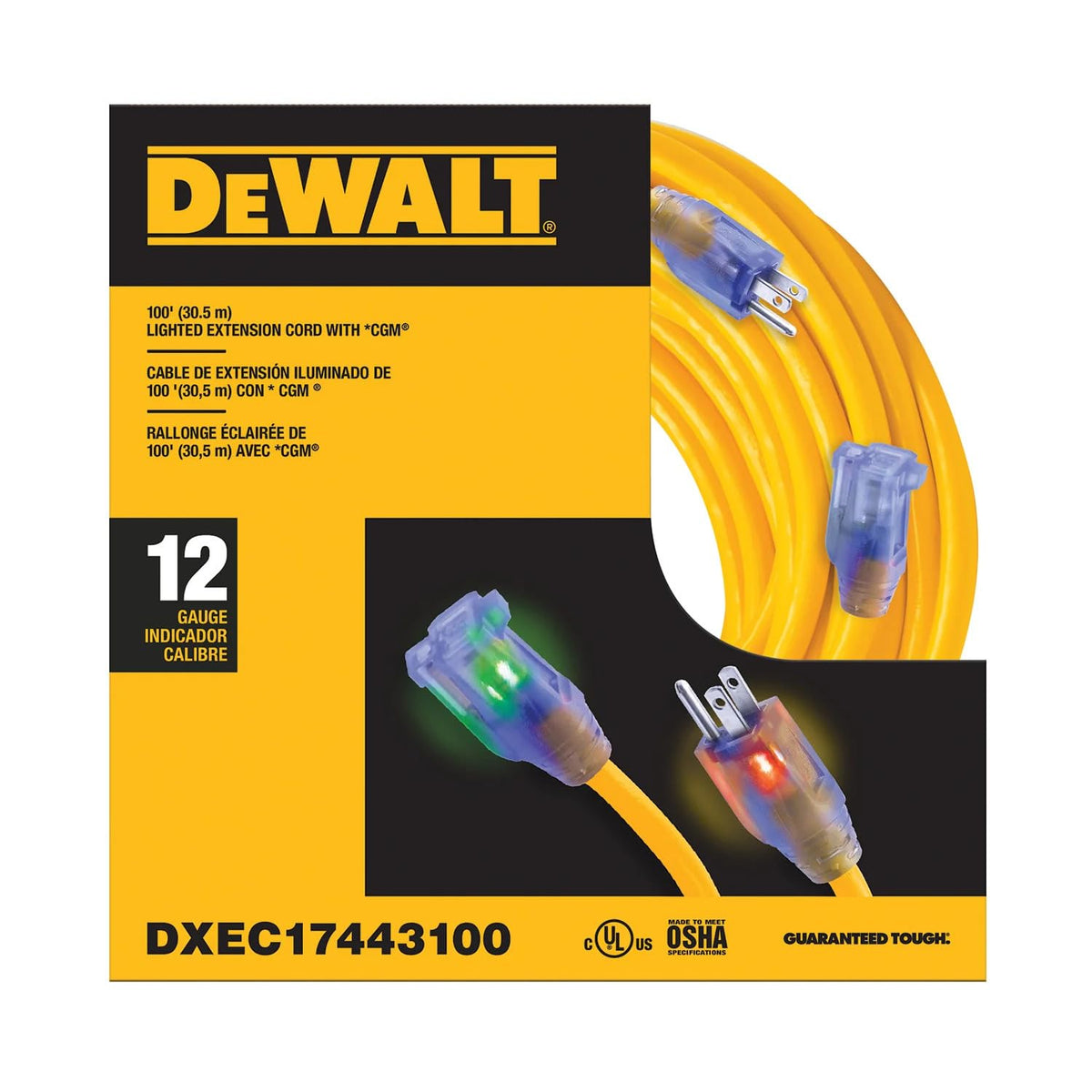 100 Foot 12/3 SJTW Lighted Extension Cord D29994