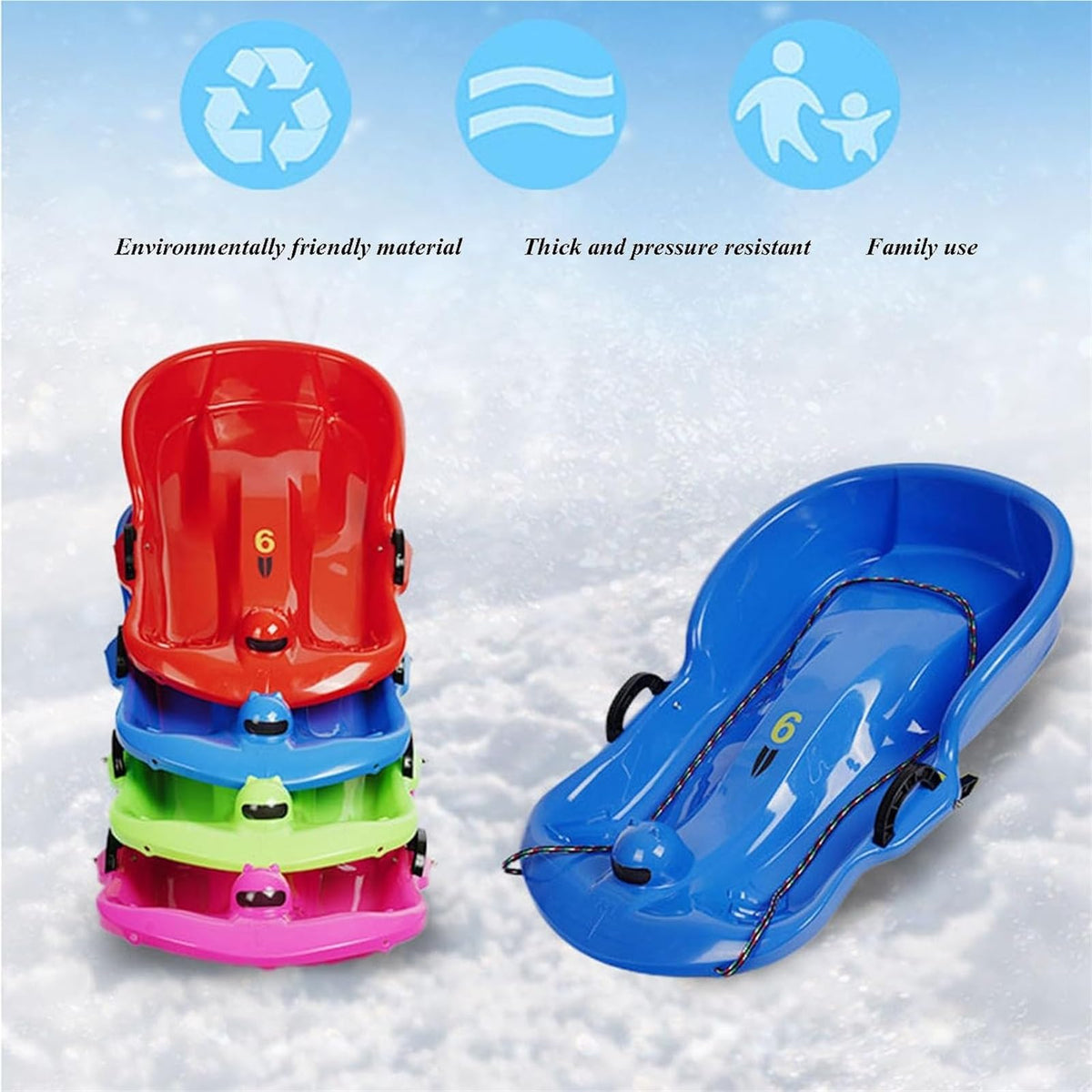 Plastic Toboggan Snow Sled with Pull Rope and Handle Y13757