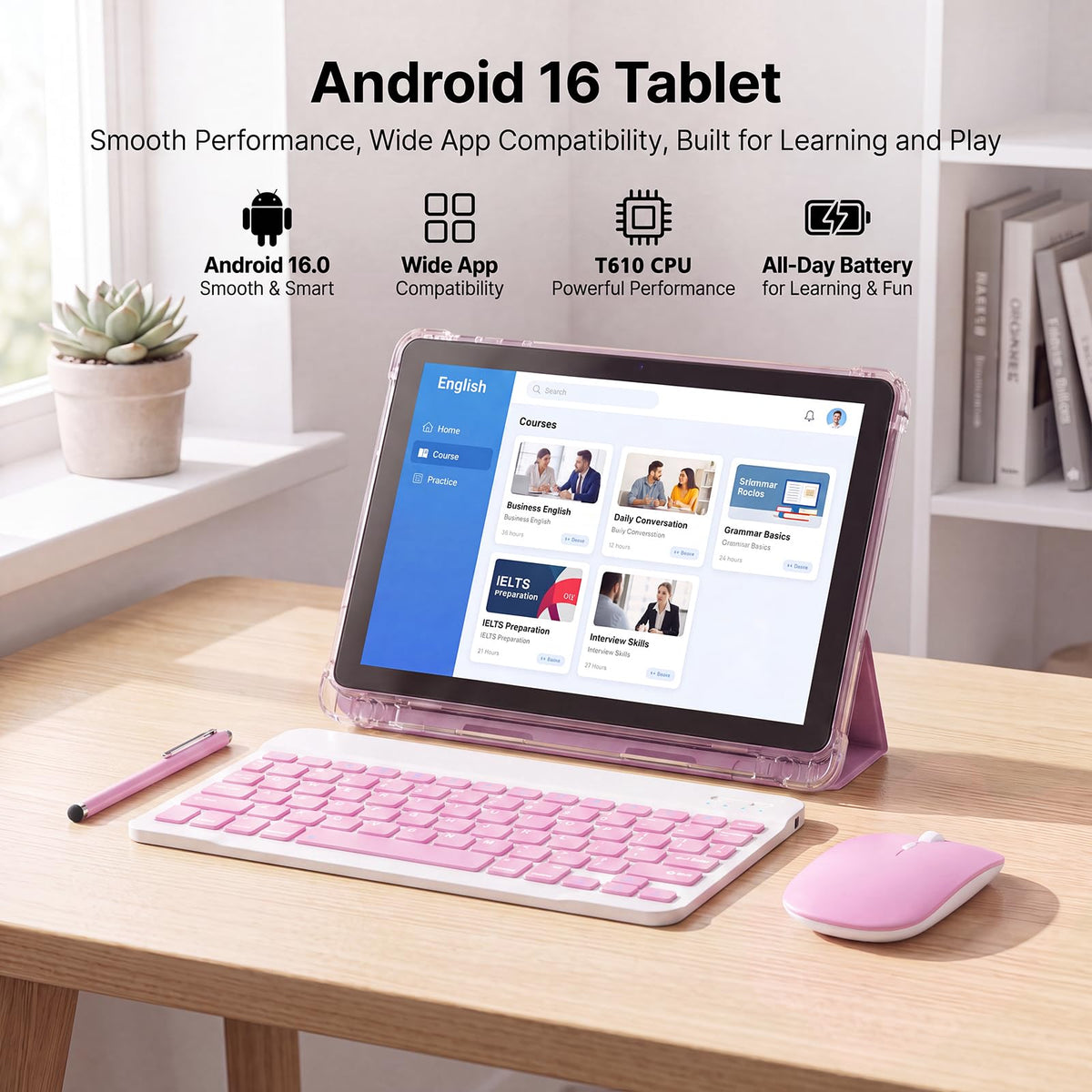 10 Inch 2 in 1 Tablet with Keyboard Kit & Case Pink N7885