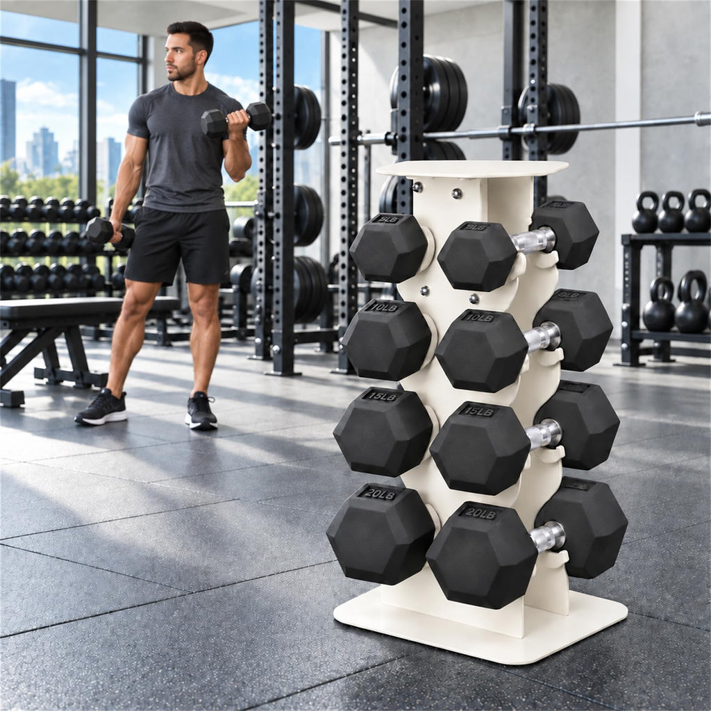 100 lb Rubber Hex Dumbbell Set with Rack B505929