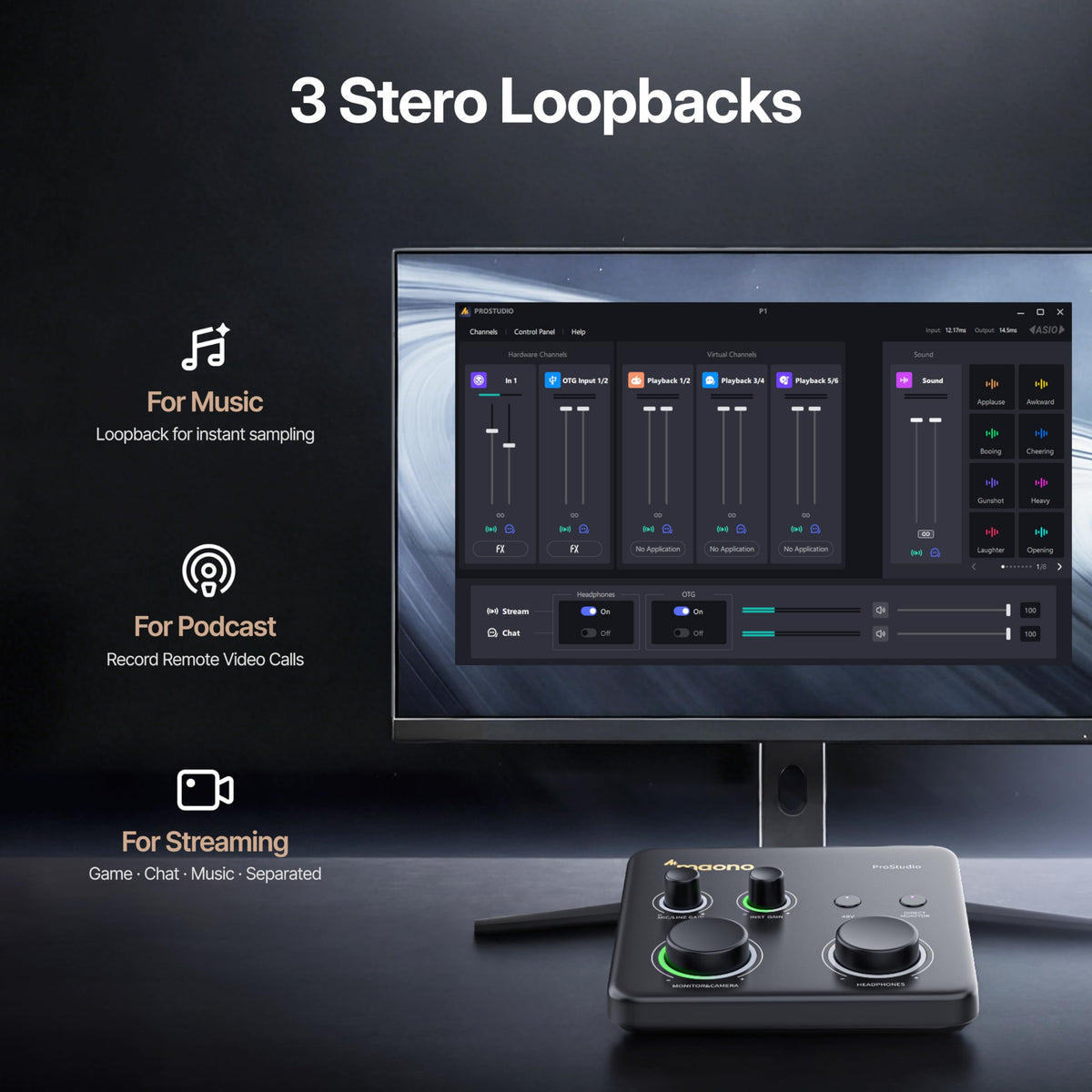 USB Audio Interface with 70dB Gain W215