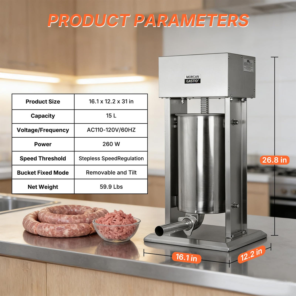 15L Stainless Steel Electric Sausage Stuffer C894