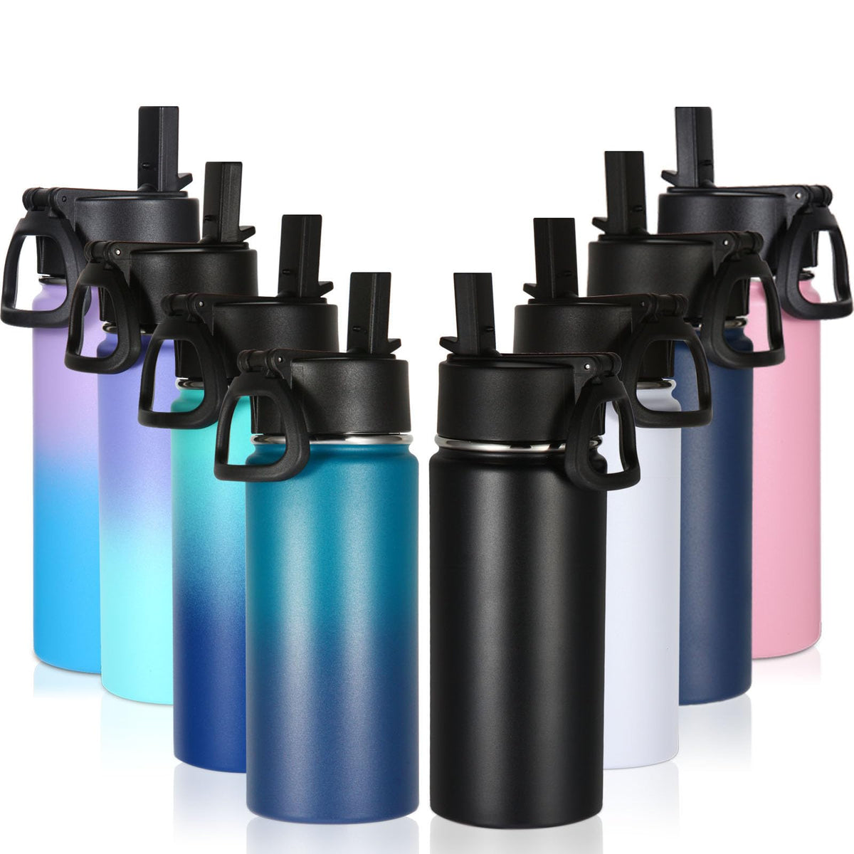 16 OZ Insulated Stainless Steel Kids Water Bottle 8 Pack with Straw Lid X807