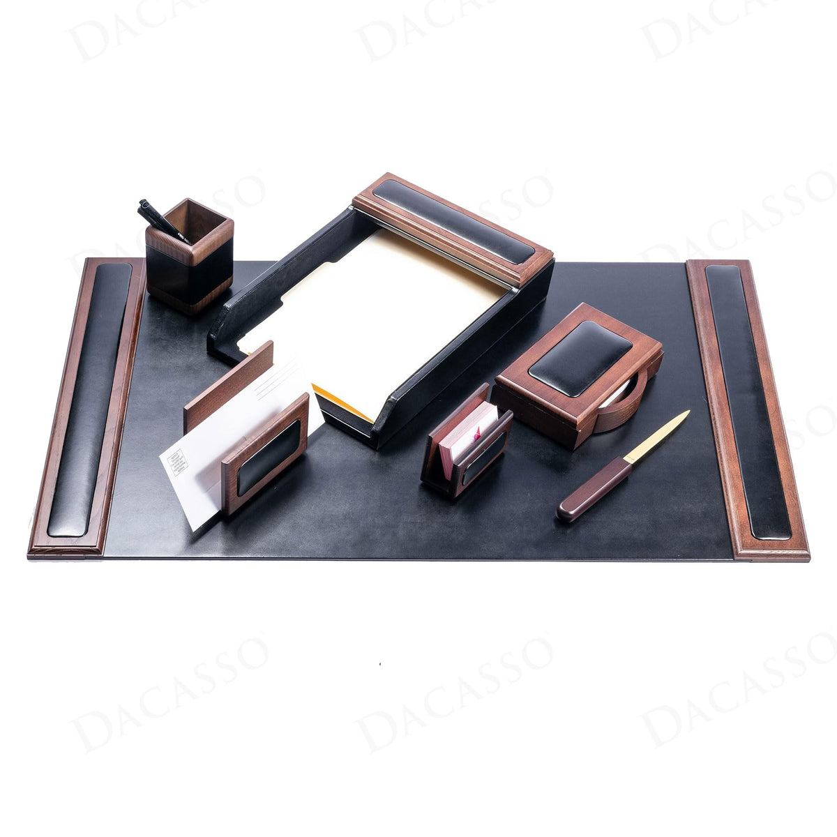 7 Piece Walnut Black Leather Desk Set N53368