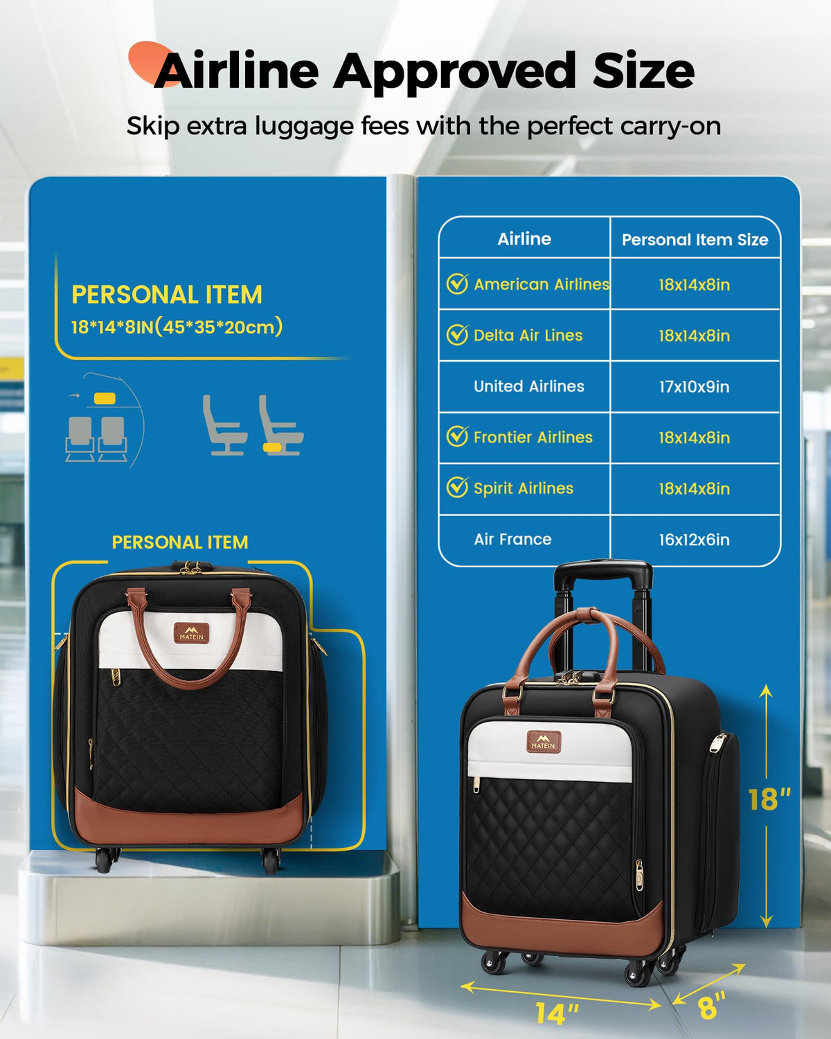 16 Inch Underseat Carry On Luggage with 4 Spinner Wheels V755219