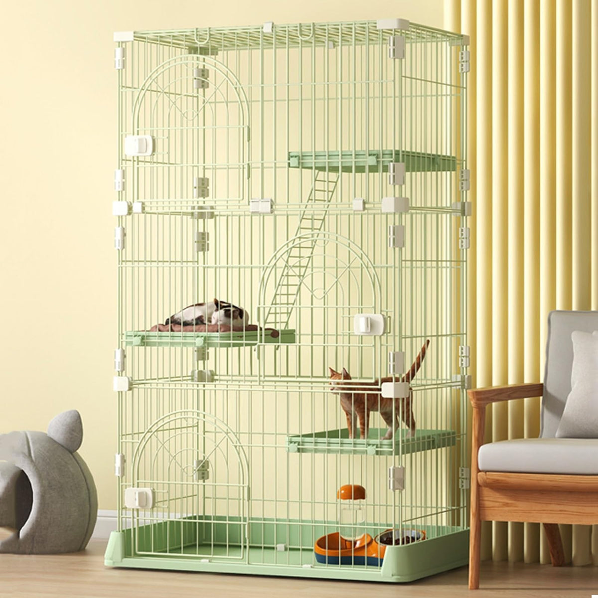 3/4-Tier Wire Cat Cage Playpen Kennel with Hammock B52776