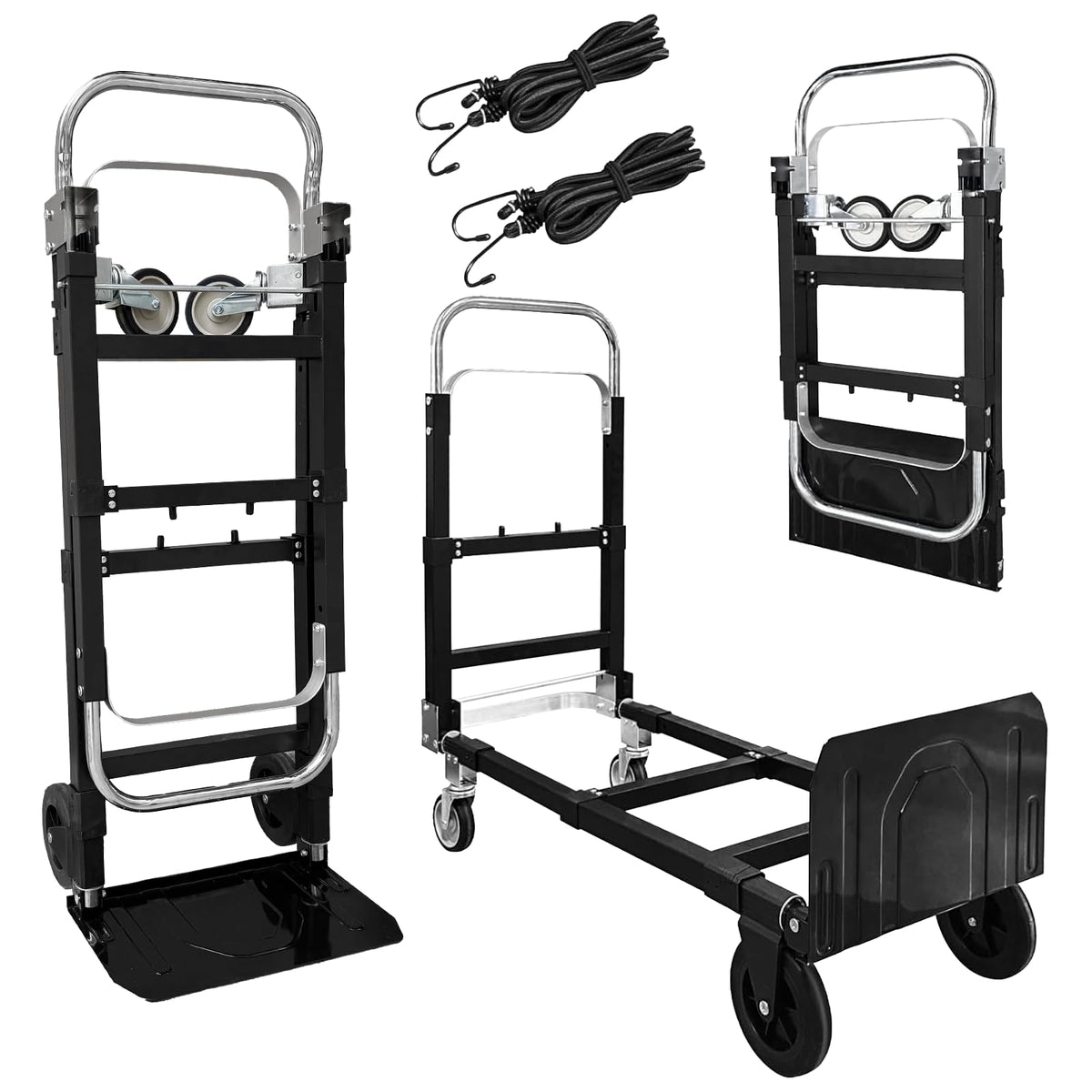 3 in 1 Folding Hand Truck, 600Lbs Capacity Collapsible Cart with Retractable Handle and 4 Rubber Wheels C50256