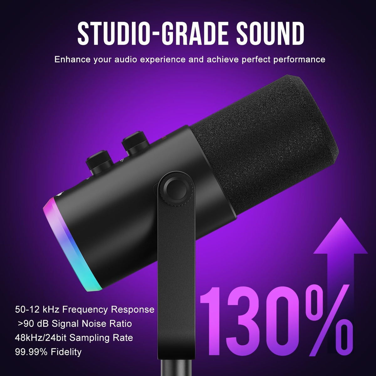 USB-C/XLR Dynamic Microphone with RGB Light, Mute Button, Desktop Stand, Headphones Jack Y50313