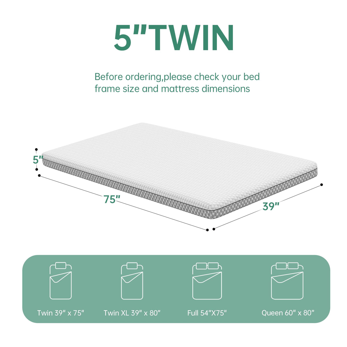 5 Inch Gel Memory Foam Twin Mattress Z202