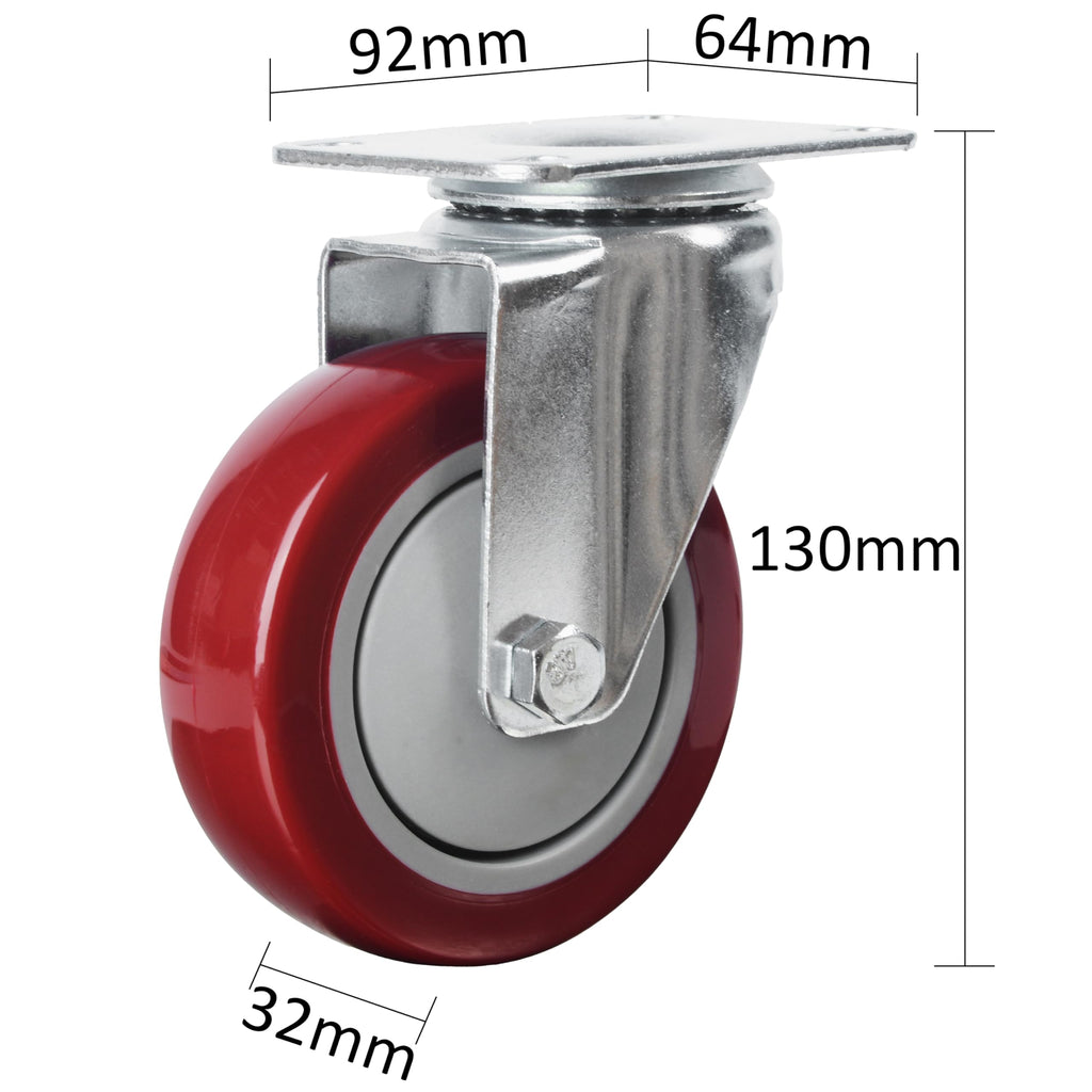 4” Swivel Plate Casters Set of 4 Heavy Duty Polyurethane Wheels Red C823