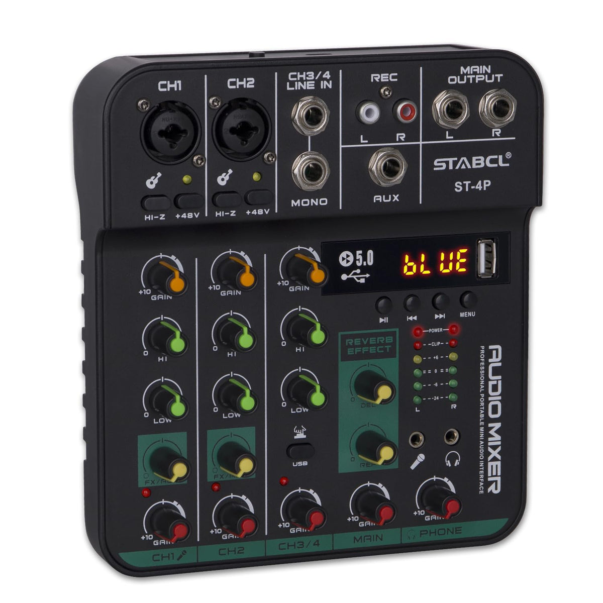 4 Channel Audio Mixer with USB BT 48V Phantom Power D431