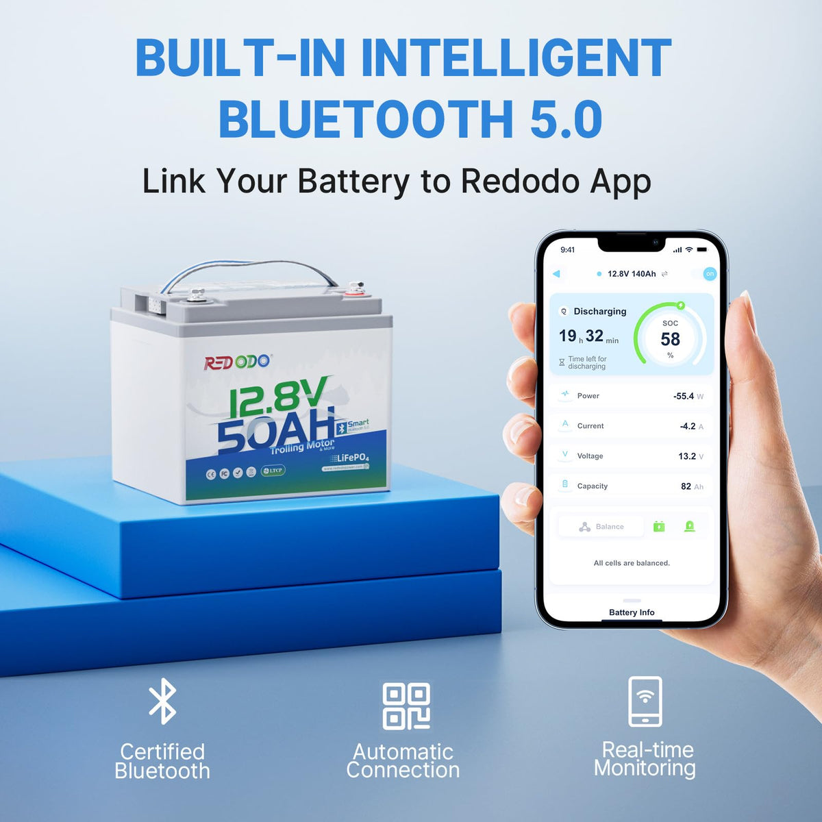 12V 50Ah LiFePO4 Deep Cycle Battery X823