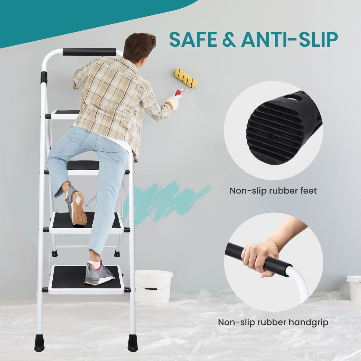 4 Step Foldable Step Stool with Anti-Slip Pedal L2454