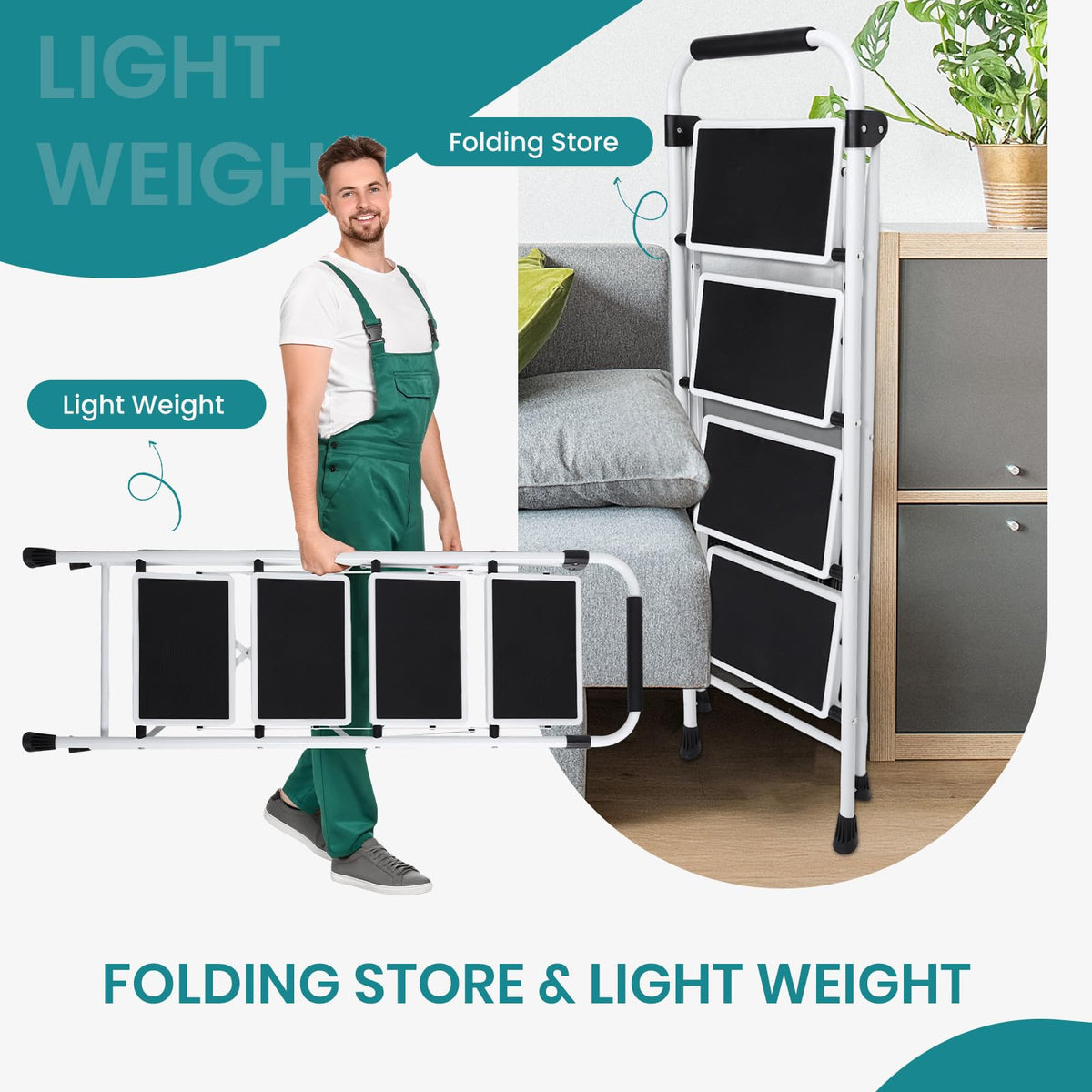 4 Step Foldable Step Stool with Anti-Slip Pedal L2454