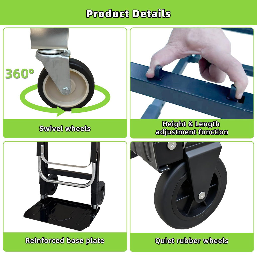 3 in 1 Folding Hand Truck, 600Lbs Capacity Collapsible Cart with Retractable Handle and 4 Rubber Wheels C50256