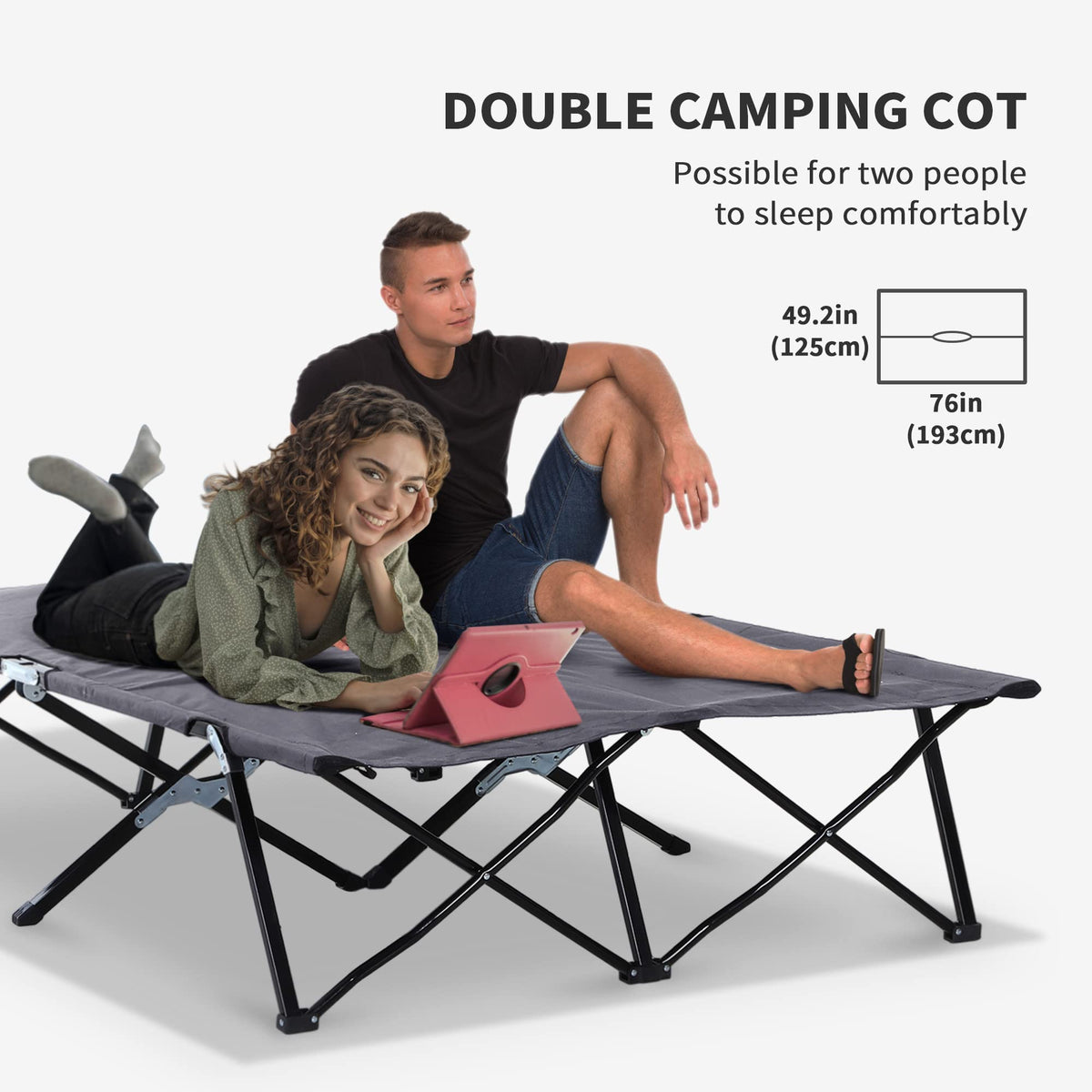 2 Person Folding Camping Cot with Carry Bag R64371