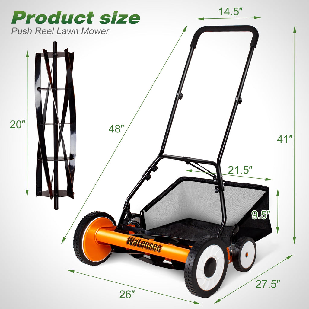 20-Inch 5-Blade Manual Reel Lawn Mower with Grass Catcher E161