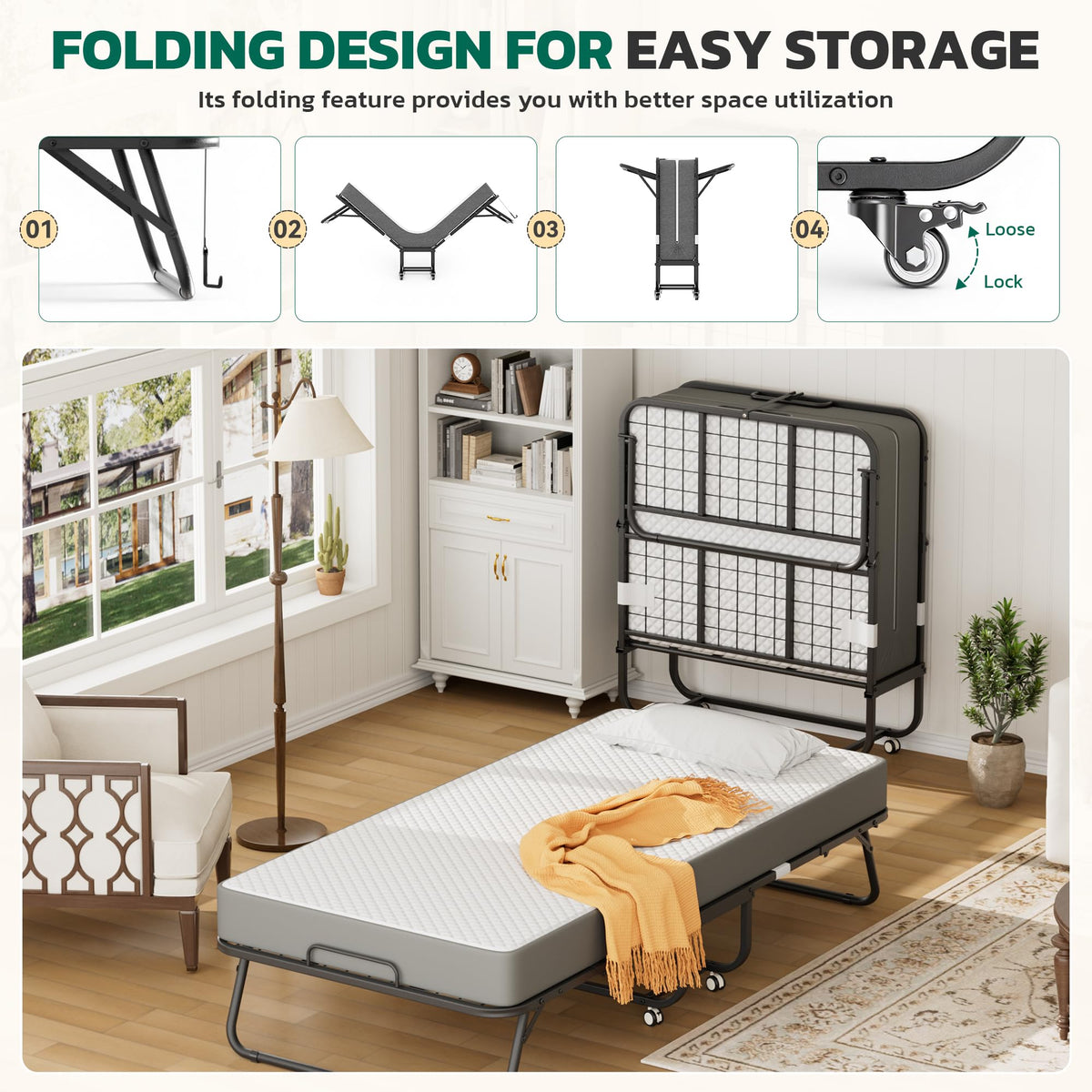 Folding Bed with 5" Memory Foam N351