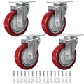 4” Swivel Plate Casters Set of 4 Heavy Duty Polyurethane Wheels Red C823