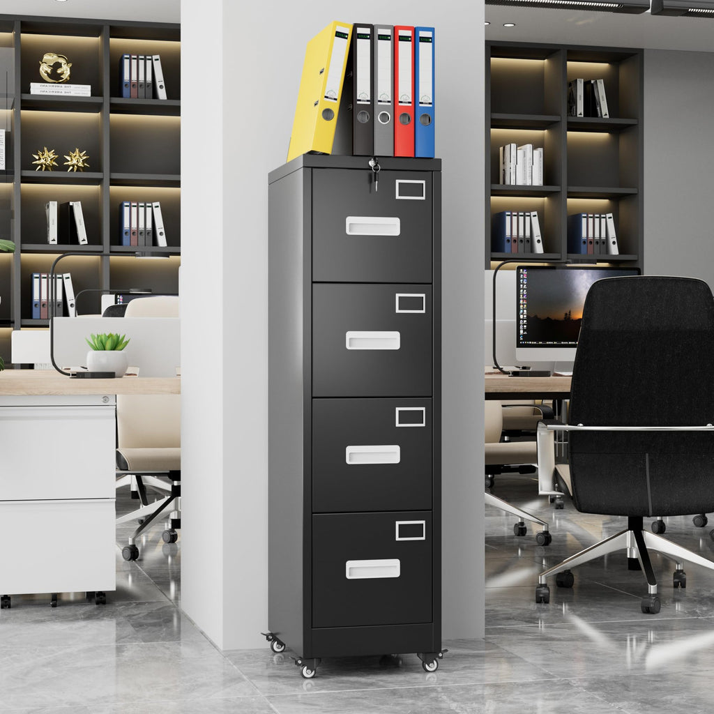 4 Drawer Metal File Cabinet with Lock, Black K115