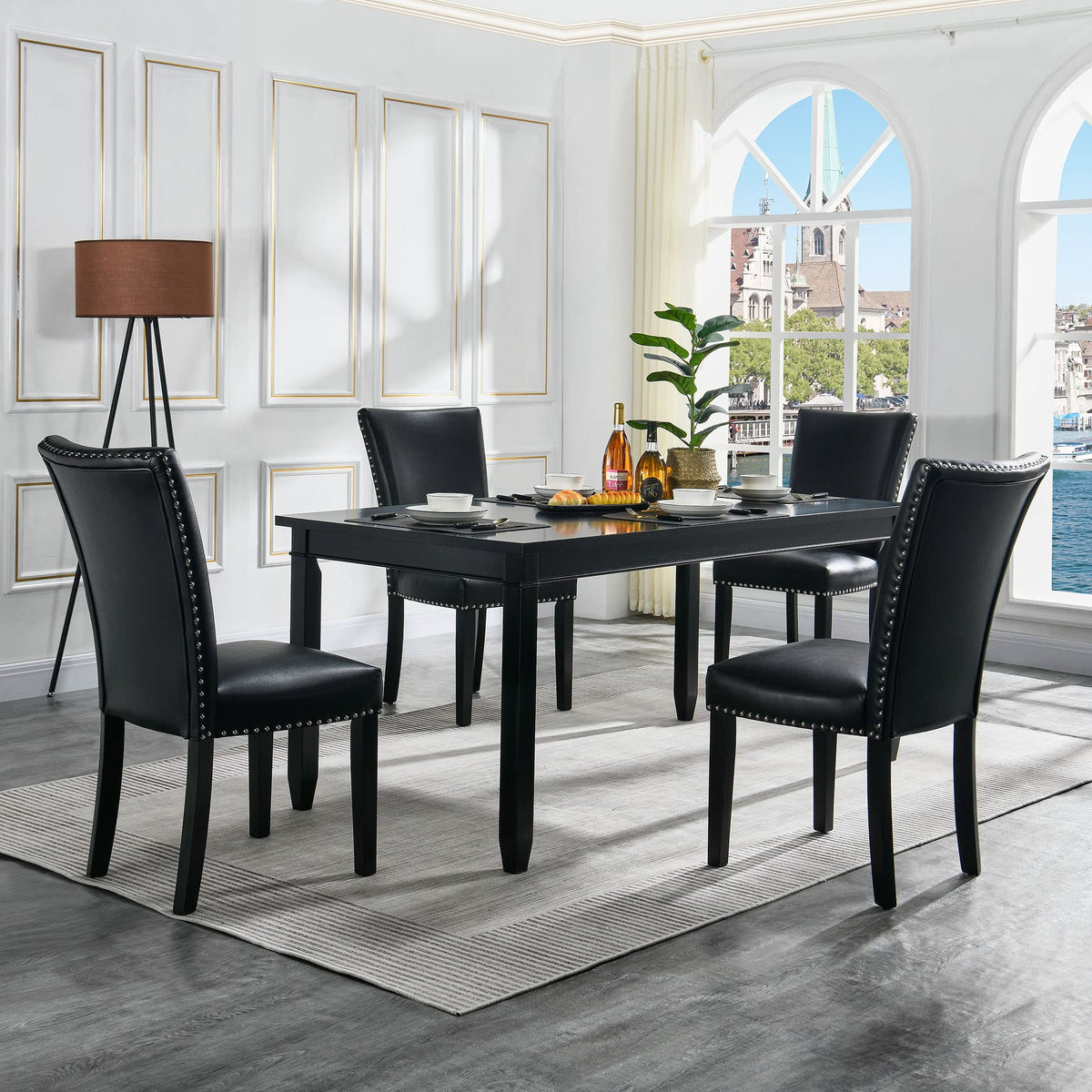 Black Leather Dining Chairs Set of 2 B213297
