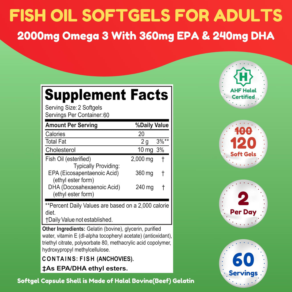 Omega 3 Fish Oil 2000mg 120 Softgels W21610