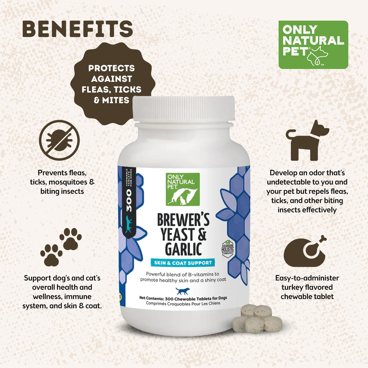 Brewer's Yeast & Garlic Chewables 300 Count Tablet 3 Pack T127
