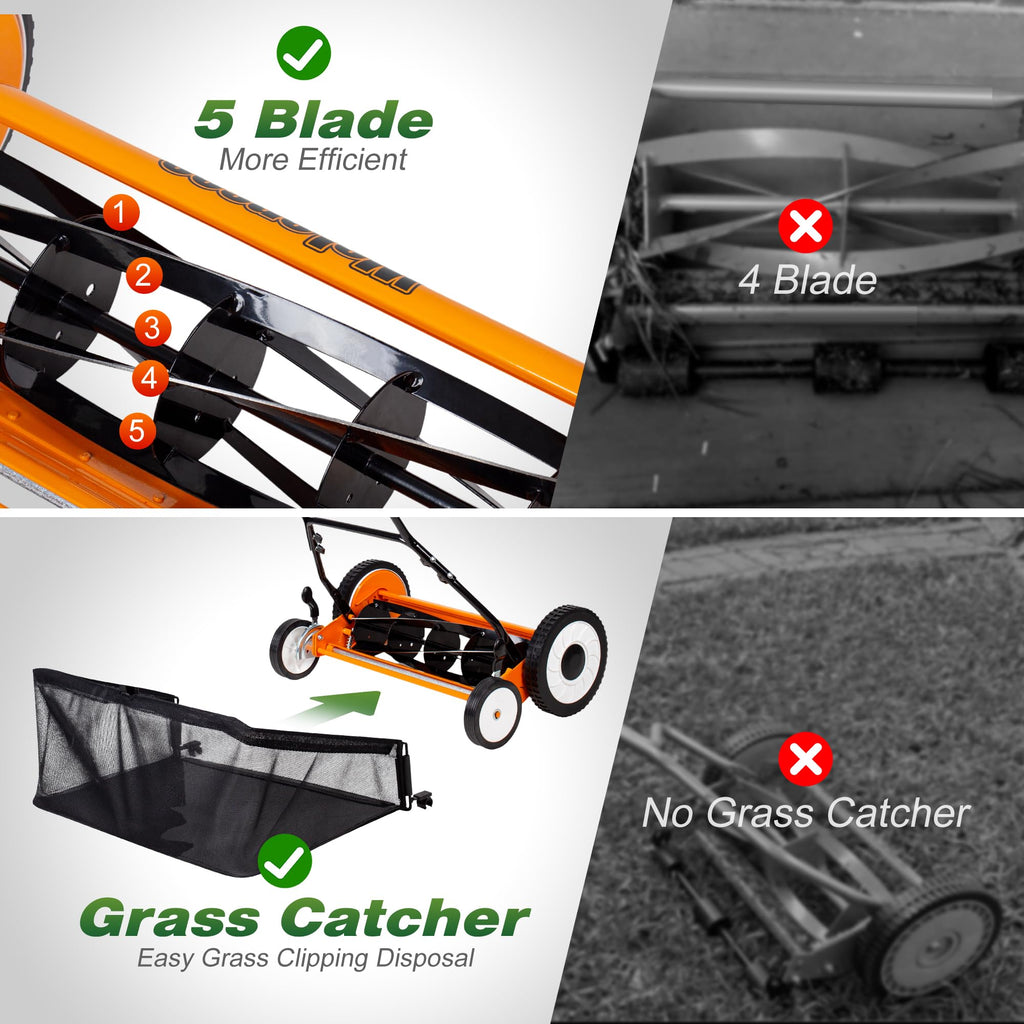 20-Inch 5-Blade Manual Reel Lawn Mower with Grass Catcher E161