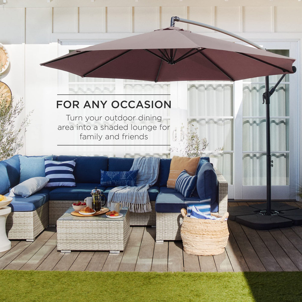 10ft Offset Hanging Patio Umbrella with Easy Tilt Adjustment D546