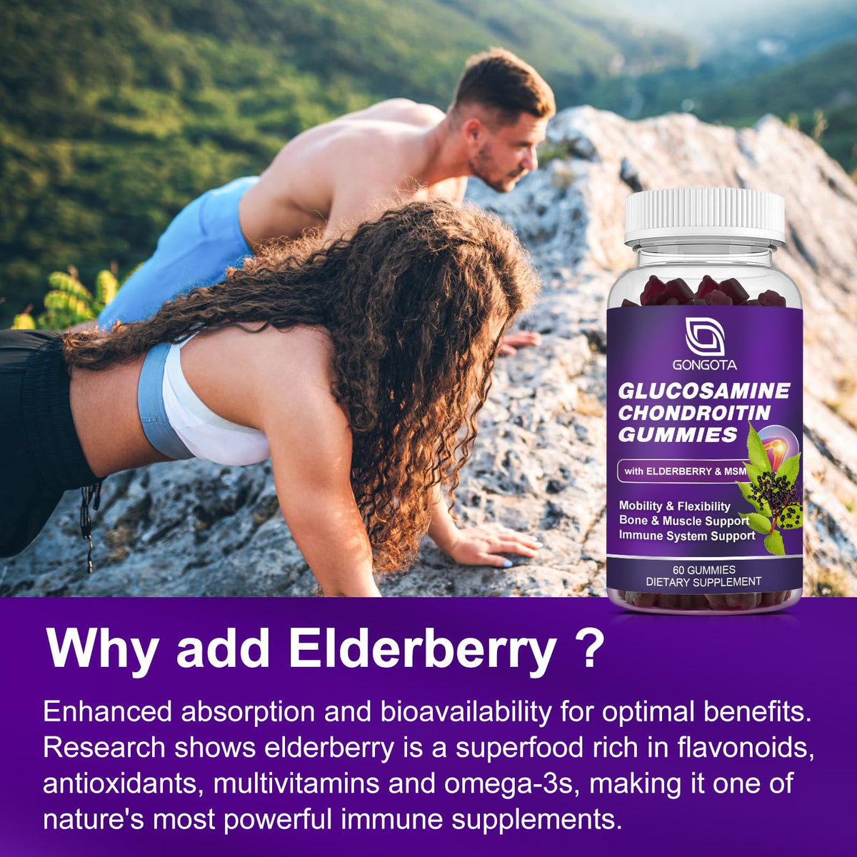 Glucosamine Chondroitin Gummies 1500mg with MSM & Elderberry 60 Gummies Y170