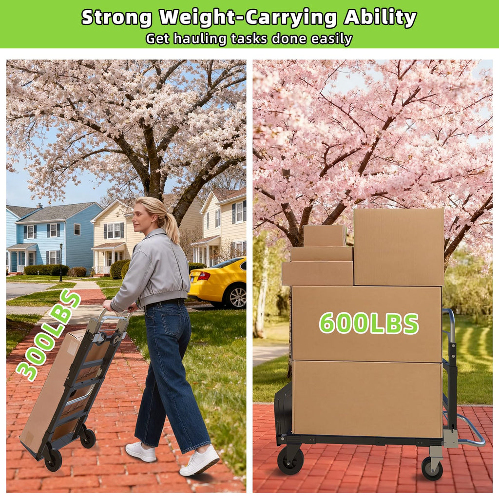 3 in 1 Folding Hand Truck, 600Lbs Capacity Collapsible Cart with Retractable Handle and 4 Rubber Wheels C50256