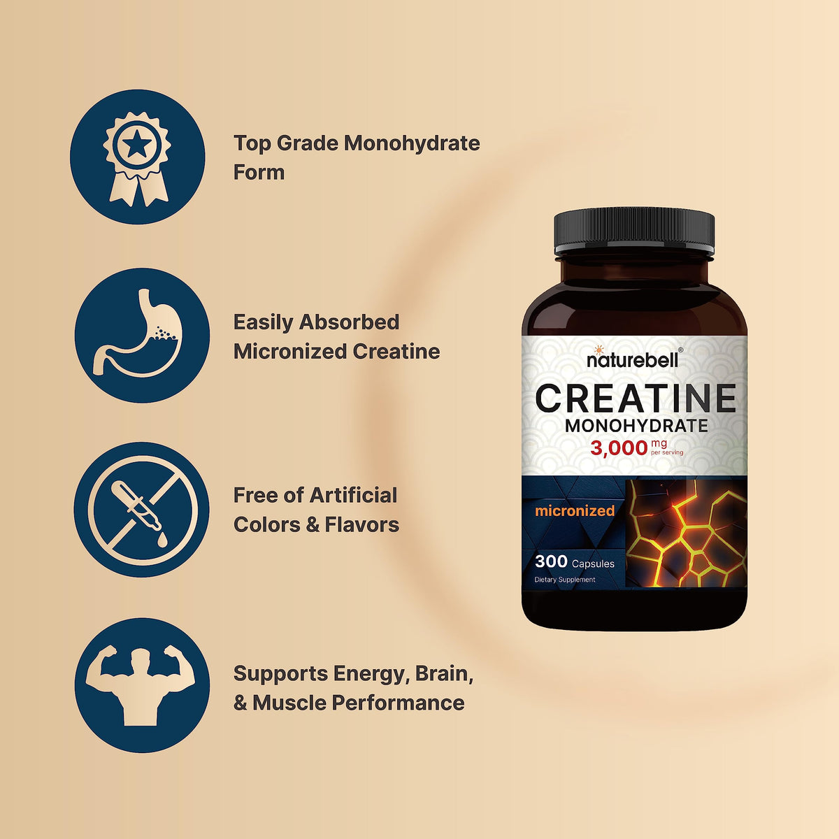 Creatine Monohydrate Capsules 3,000mg 300 Count G383119