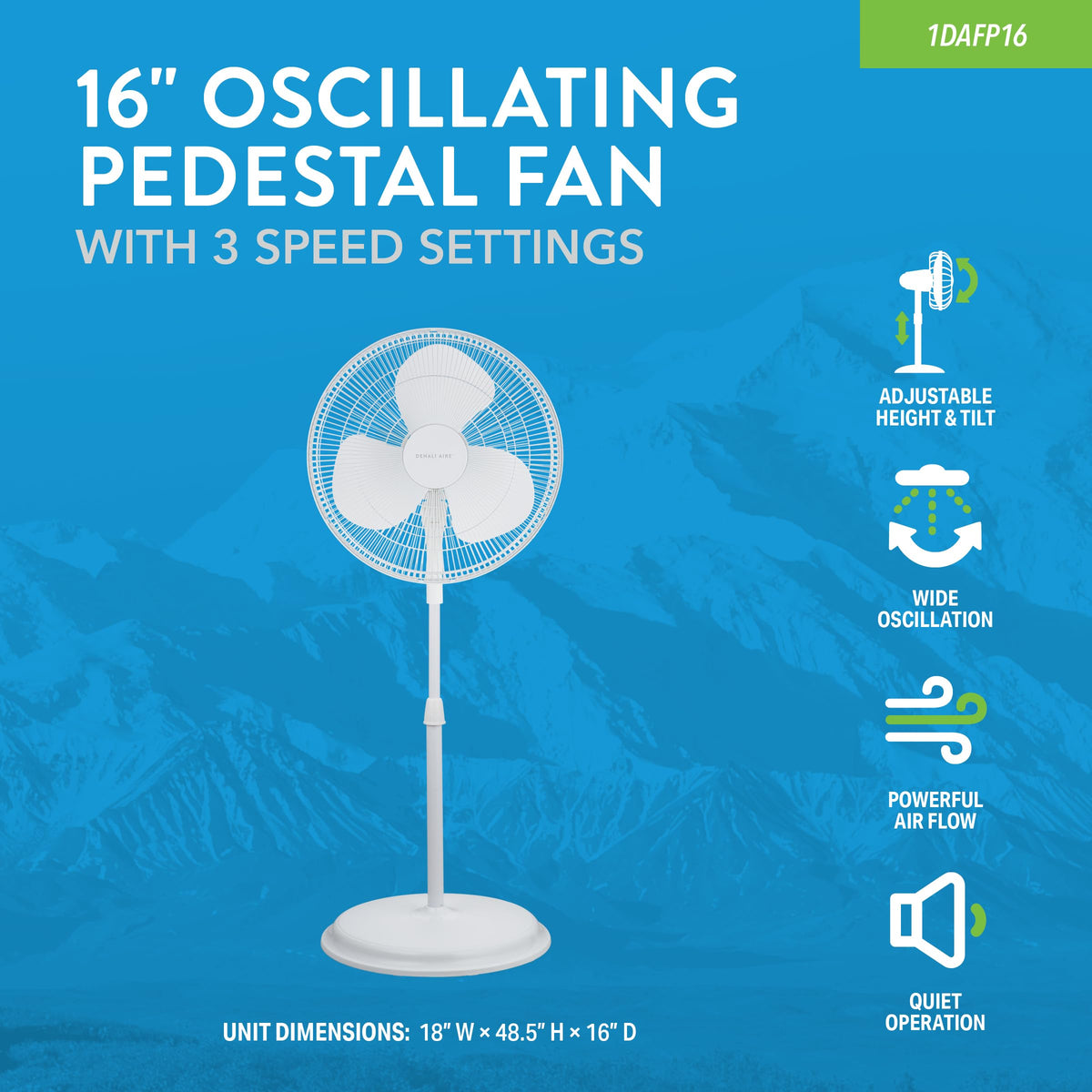 16" Oscillating Pedestal Fan with 3 Speed Settings, White H55266
